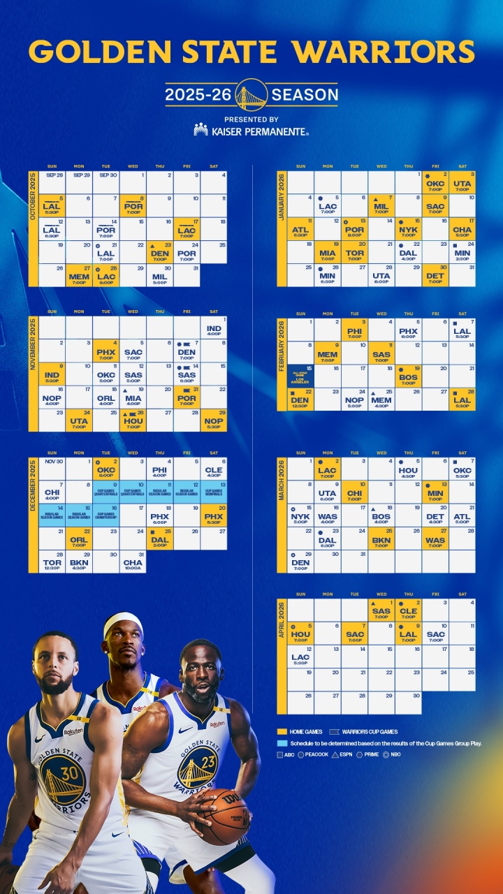 半岛体育APP-勇士新赛季赛程：揭幕战VS湖人 圣诞大战VS独行侠 34场全美直播